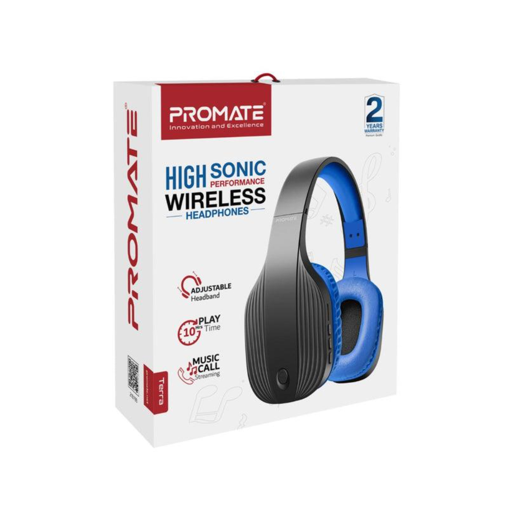 Promate High Sonic Performance Wireless Headphones Blue, CLC-TERRABLUE