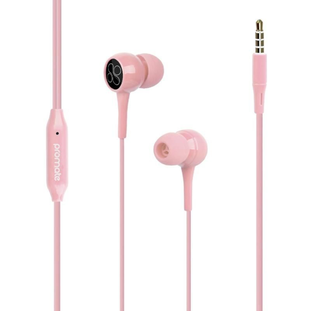 Promate Dynamic In?Ear Stereo Wired Earphone With Inline Microphone, Pink, CLC-BENTP