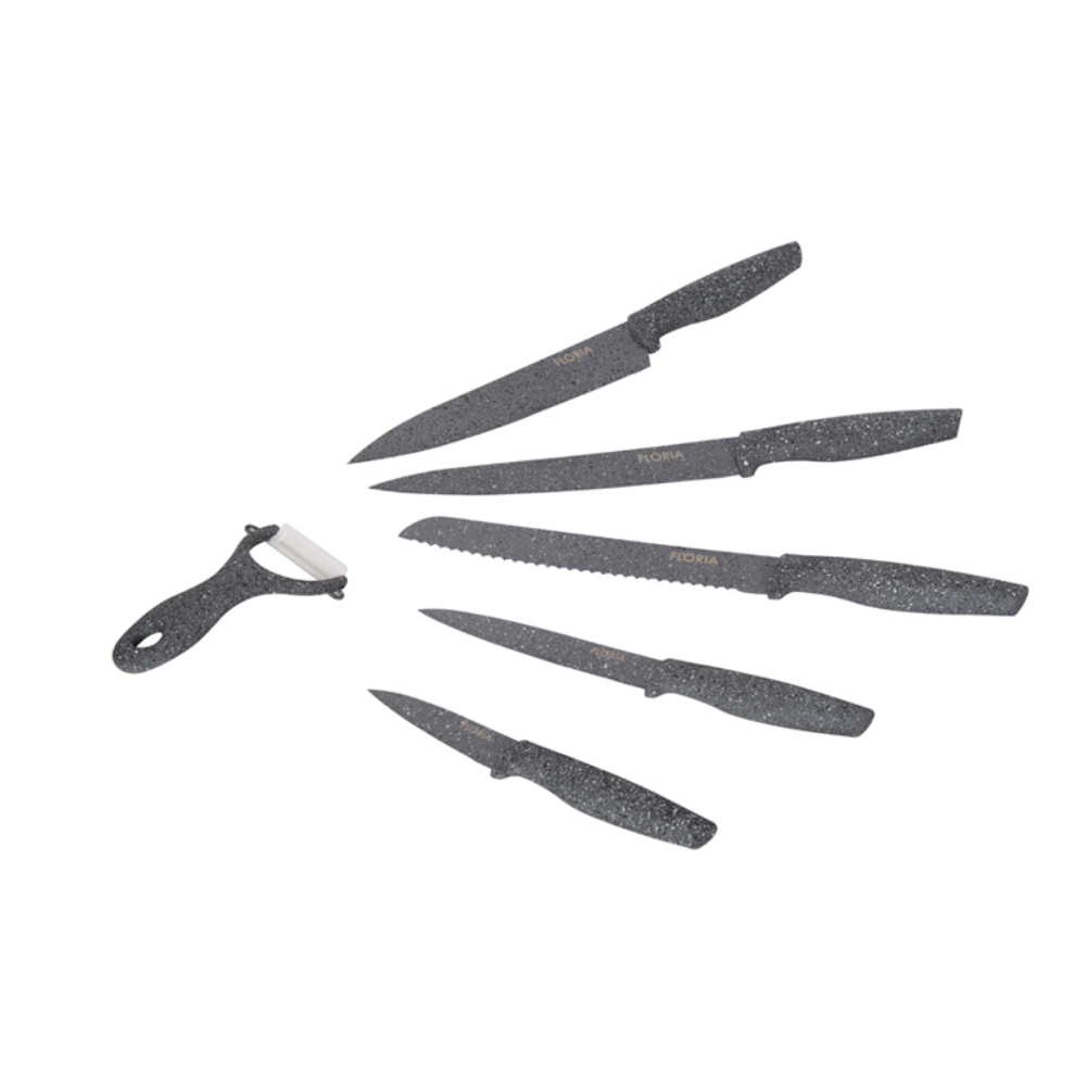 Zilan Knife Set 8-Inch Chef Knife + 8-Inch Bread Knife + 8-Inch Slicer Knife + 5-Inch Utility Knife + 3.5 Paring Knife + Peeler, ZLN1136