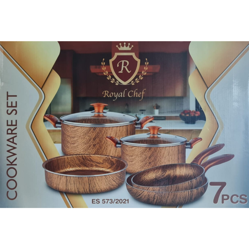 Royal Chef Set 7 Pcs, 24cm - 30cm Deep Pot - 20cm-28cm Frypan - 32cm Oven Tray (Brown), RCH-ES573BR