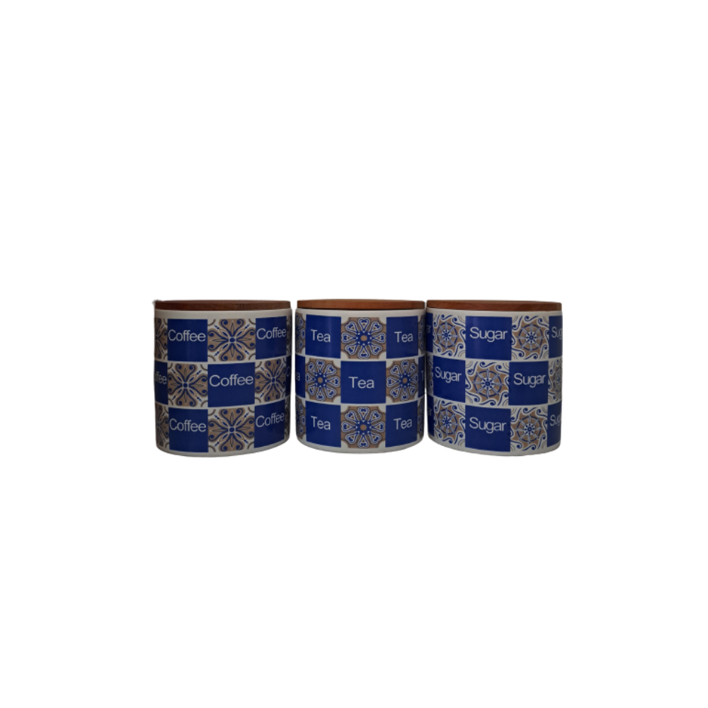 Keramika Cylinder Ege Wooden Lid (Coffee-Tea-Sugar) Set Of 3, TUR-53716