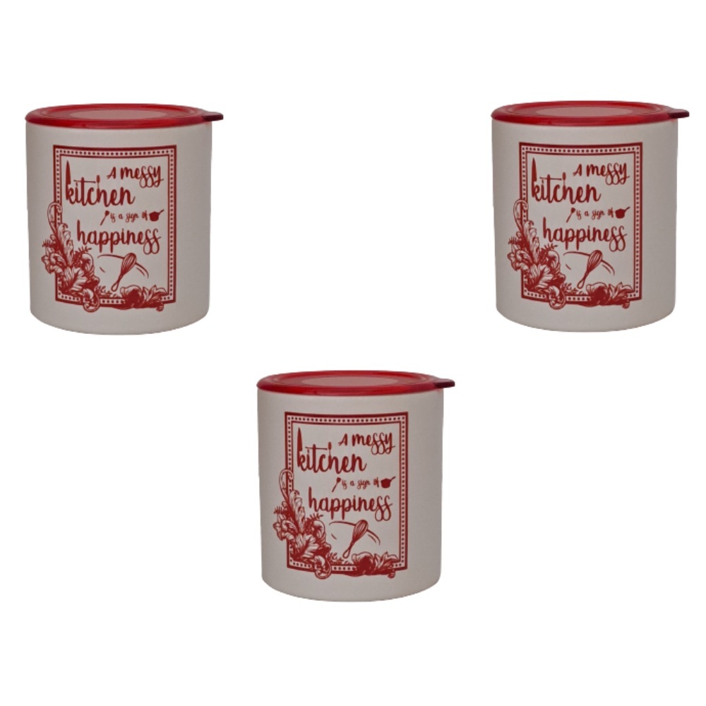 Keramika Cylinder Ege Plastic Lid (Coffee-Tea-Sugar) Set Of 3 10cm, TUR-300625