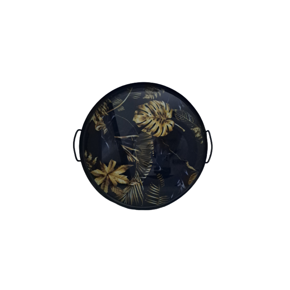 KC Large Round Metal Tray (Leaves), TUR-8438LEAVES