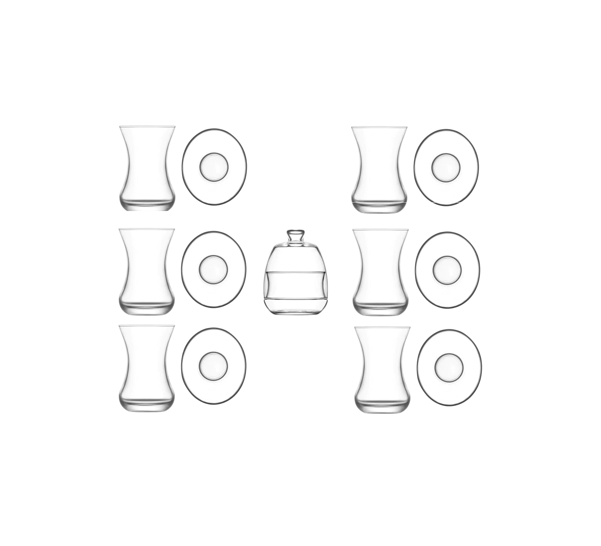 Set Of 6 Tea Cup + 6 Plate + 1 Sugar Pot Transparent, TUR-8174T