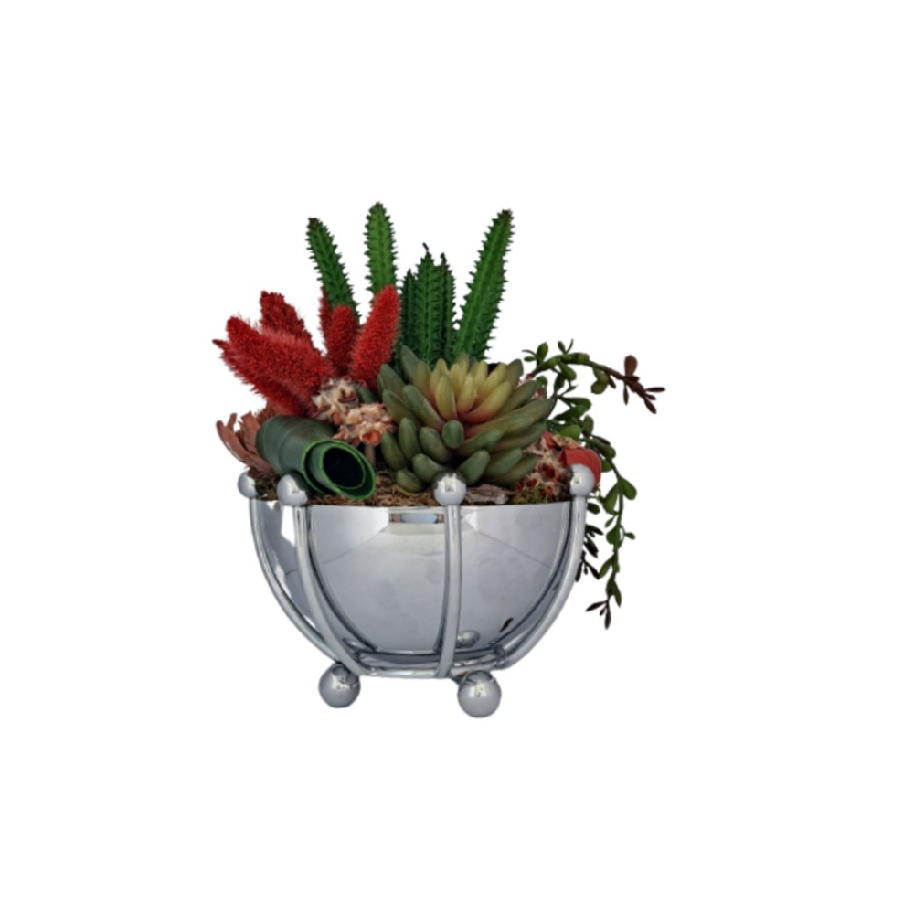 Vase Sukulent Plant Small Round Stainless Steel Vase With Base, TUR-6100