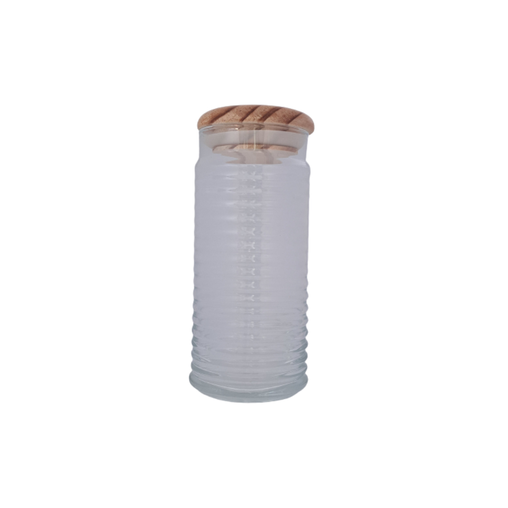 Tall Transparent Jar With Wooden Cover, TUR-431831