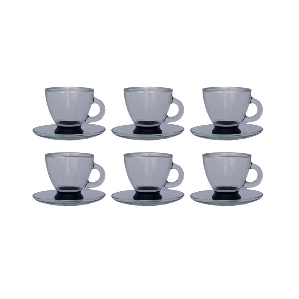 Set Of 6 Tea Cup Transparent With Black Base 4 Oz, TUR-ROM410