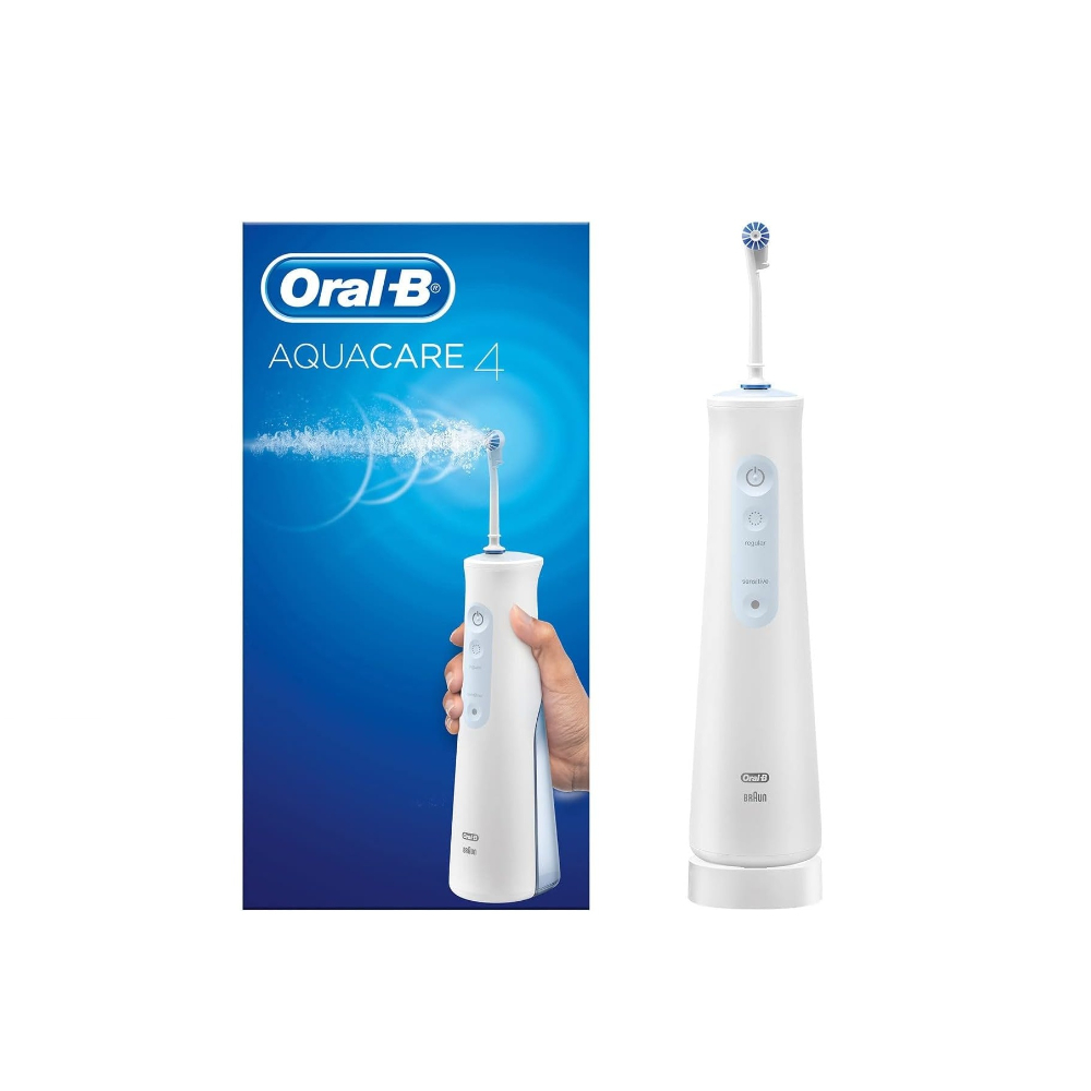 Braun Oral-B Toothbrush Aqua Care 4 Water Flosser For Mouth And Teeth (White And Blue), BRA-MDH20