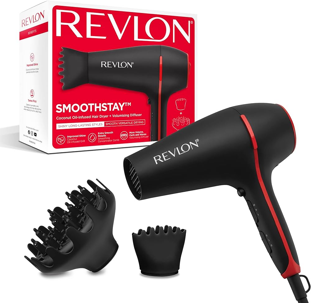 Revlon Hair Dryer 2000W, Smoothstay With Coconut Oil Infusion, Cable 1.8M, RVDR5317E