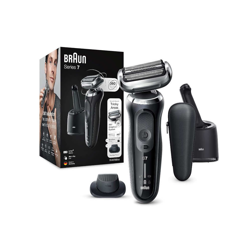 Braun Shaver Electric Razor With 360 Degree Adaptation, 4 In 1 Smartcare Center, Waterproof Electric Razor Wet And Dry Use Silver, BRA-71S7200CC