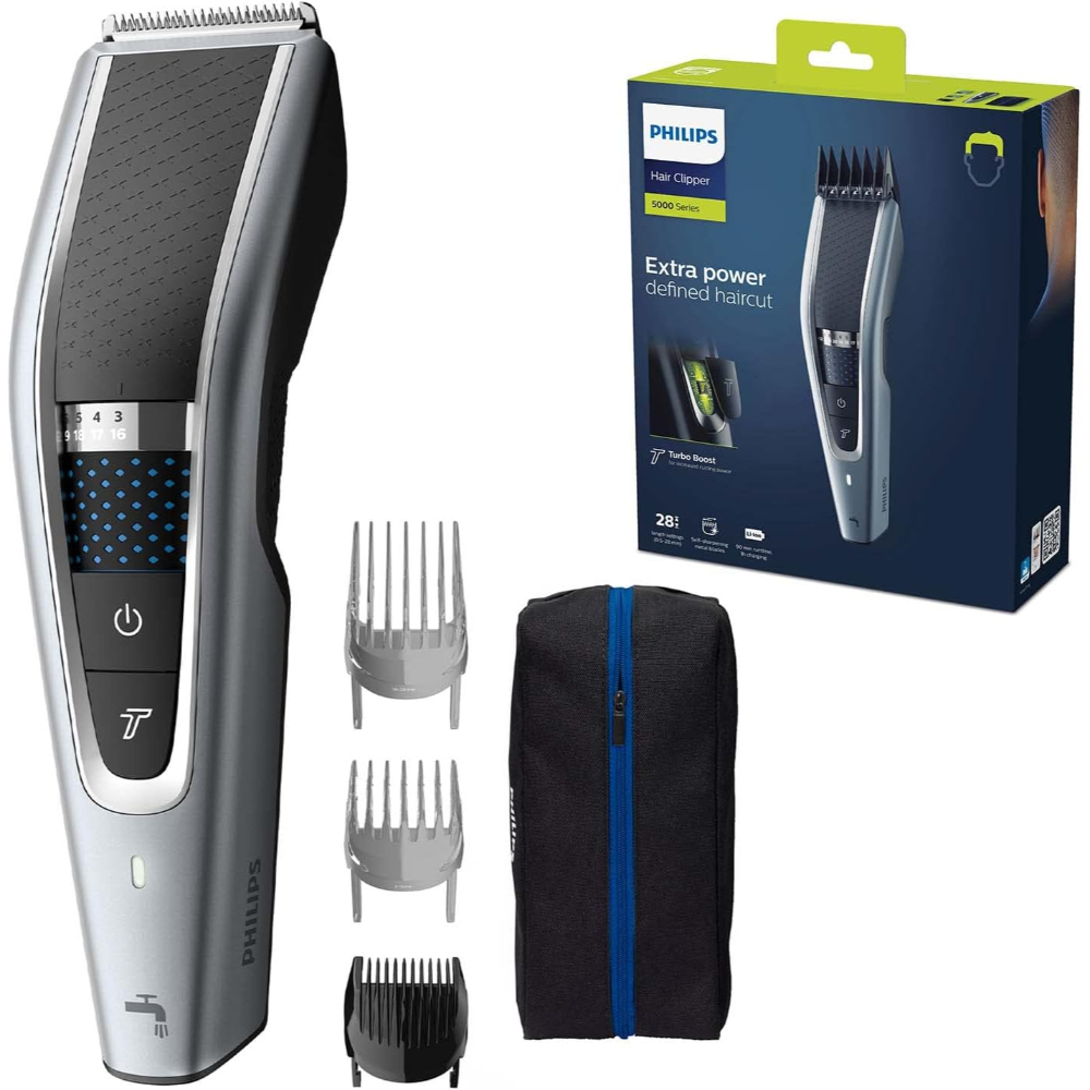 Philips Hair Clipper Corded & Cordles, Cutter, Turbo Mode, 120Min, Charging Time 1HR, Waterproof, Cleaning Brush, Battery Indicator, Soft Pouch, HC5630