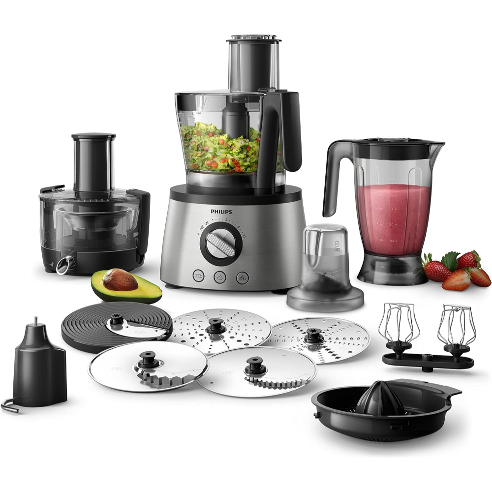 Philips Avance Collection Multifunction Food Processor, 1300W, Compact 4In1 Setup, 3.4L Bowl With Stainless Steel Disc, 2.2L Blender, Centrifugal Juicer + Citrus Press, Metal Kneading Hook, HR7778