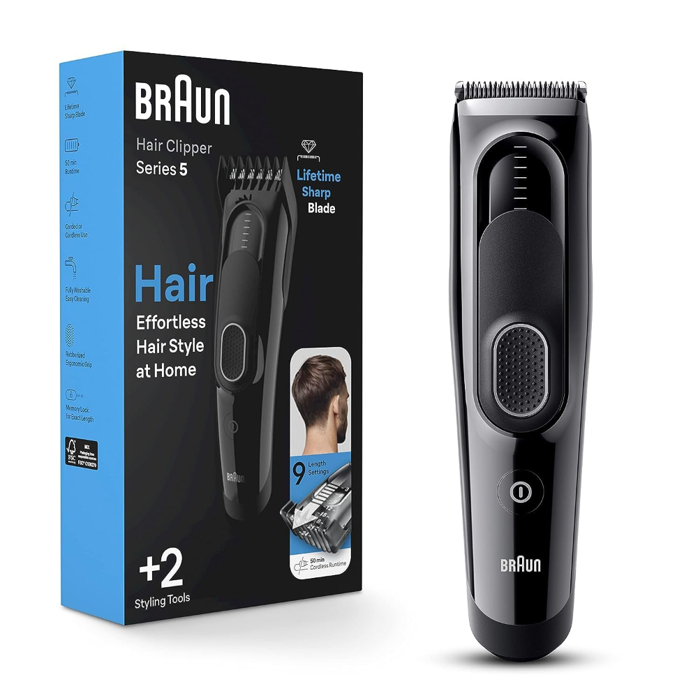 Braun Hair Clipper Series 5, Featuring Lifetime-Sharp Blades, 9 Length Settings, 50Min Runtime, HC5310
