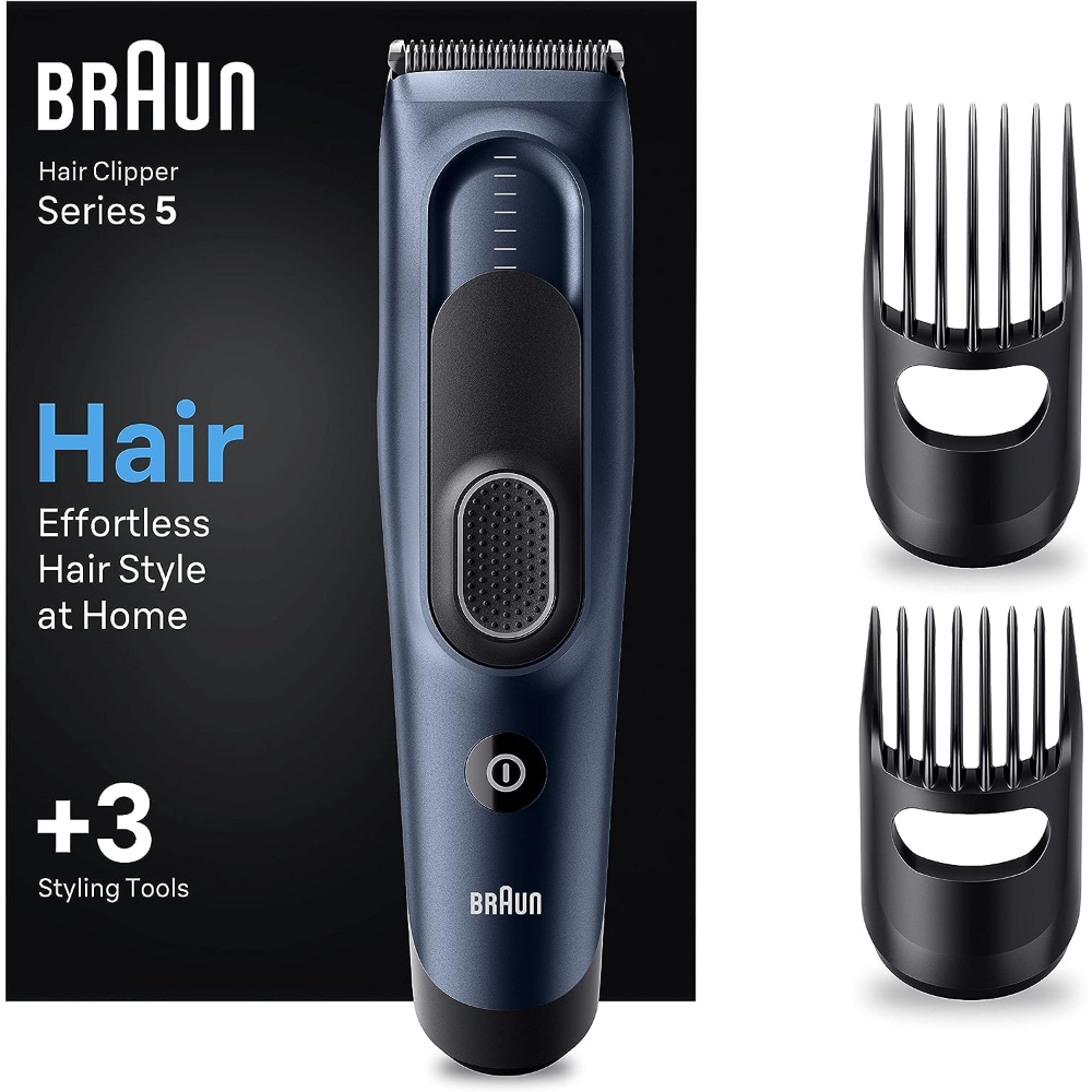 Braun Men Hair Clipper, 17 Length Settings, Ultra Sharp Blades, 2 Comb Attachments, 50Min Runtime, Washable, HC5350