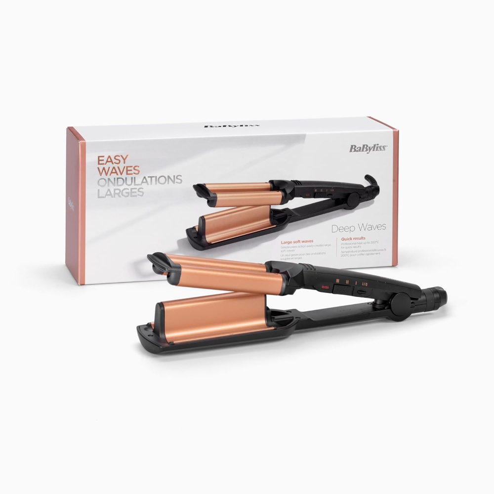 Babyliss Crimper, Large Tourmaline Ceramic Barrels Plates For Deep Waves, 3 Heat Settings: 160C/180C/200C, Crimping Plates, Heats Up To 200C, Ready To Use In 30 Seconds, BAB-W2447E