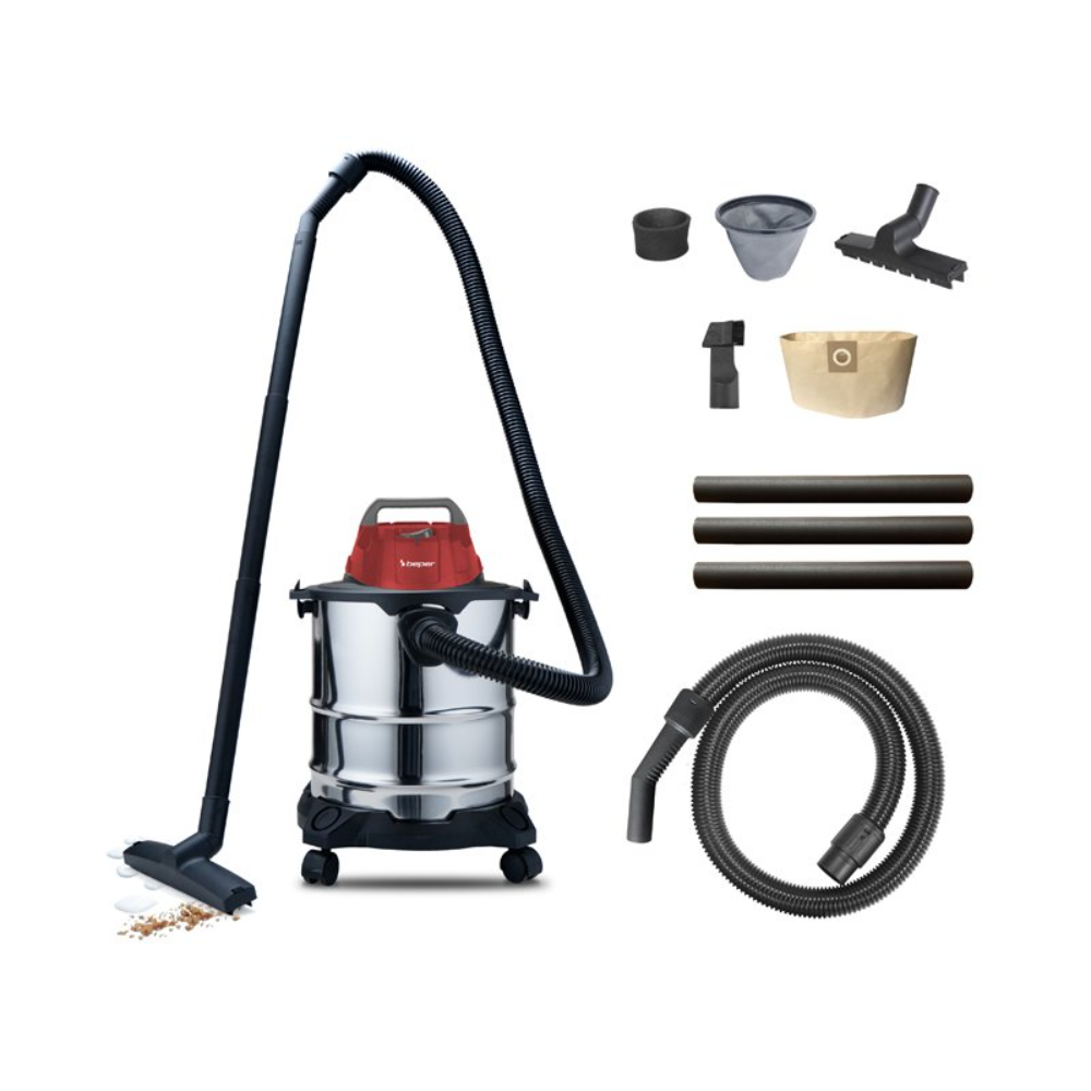 Beper Wet And Dry Vacuum Cleaner Capacity Of 20L, 1000W, 5M Cable, 2-In-1 Crevice Nozzle, Paper Bag, BEP-P202ASP300