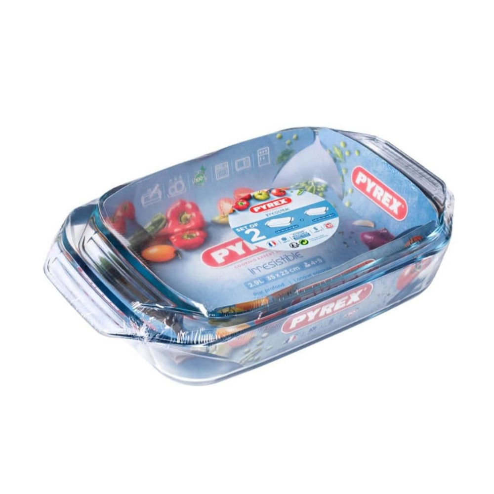Pyrex Irresistible Glass Rectangular Roaster Set Of 2, 3.8L And 2.9L, PYR-912S732