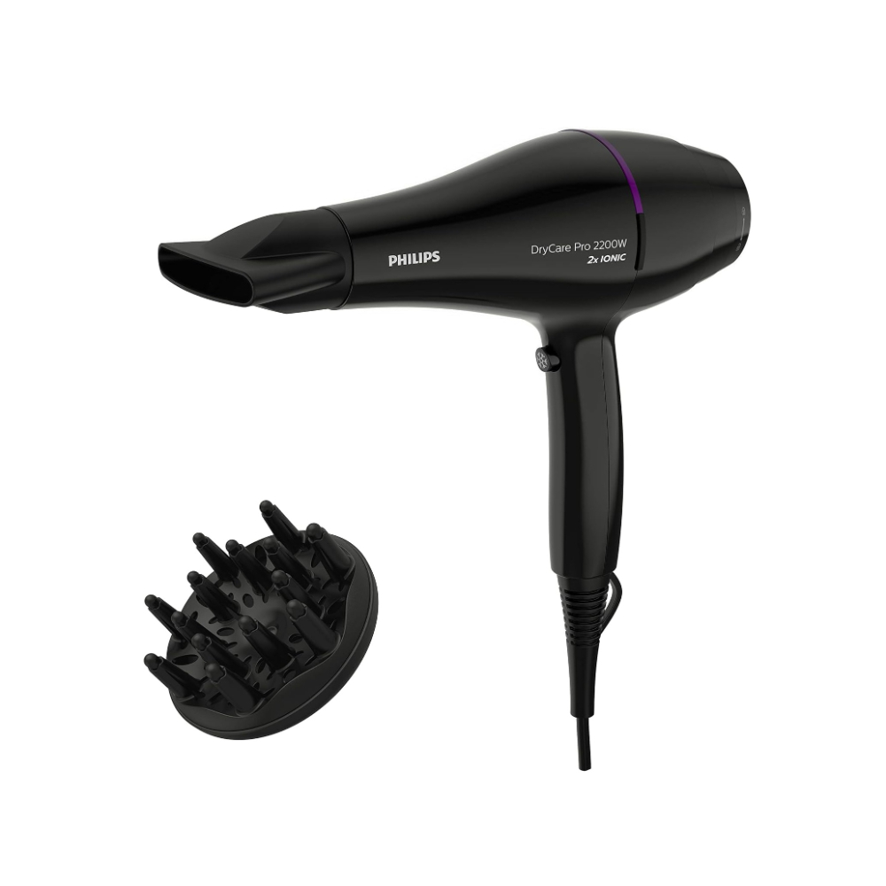 Philips Hair Dryer Pro, 2200W, 2X Ionic Care, Drying Speed Up To 130km/H. 6 Settings, Cool Shot, Nozzle 9mm, Volume Diffuser, Thermoprotect Setting, BHD274/03