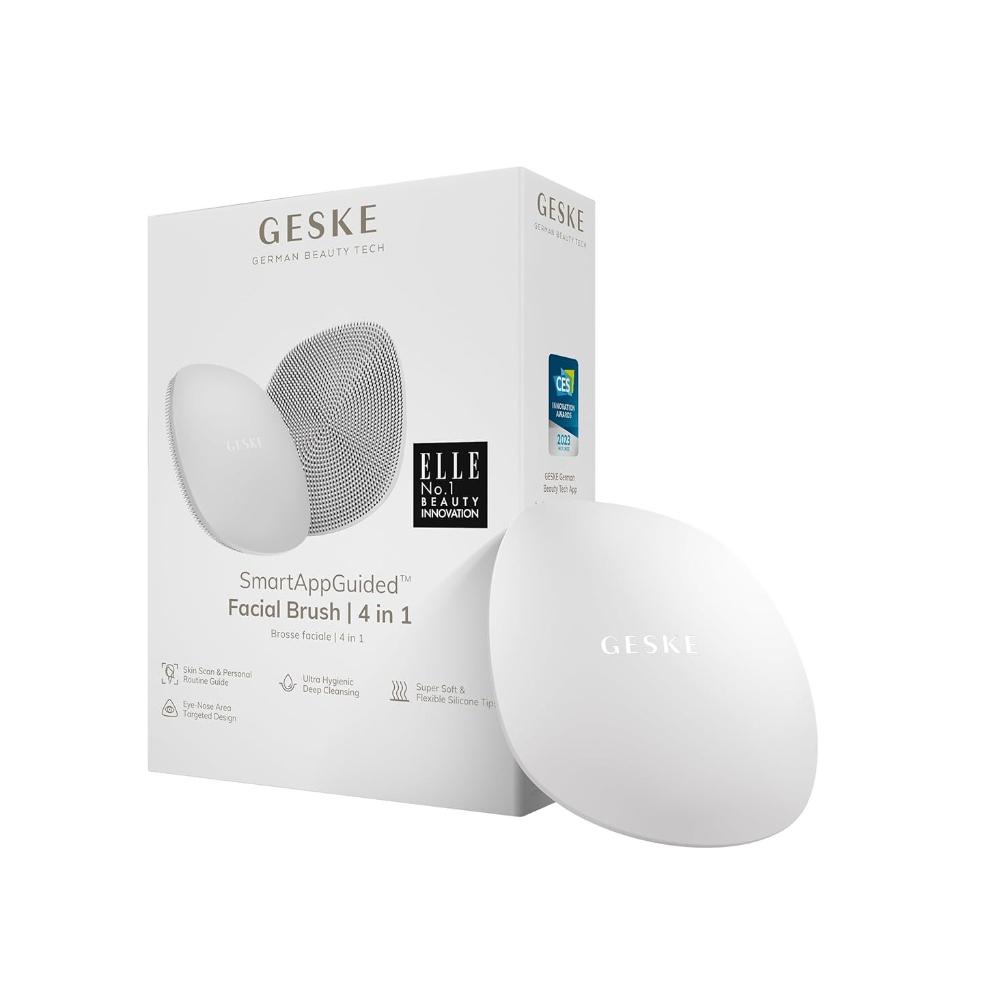 Geske Facial Cleansing Facial Brush, 4 In 1 Non Electrical With Handle (Silver), GSK-00038SL01